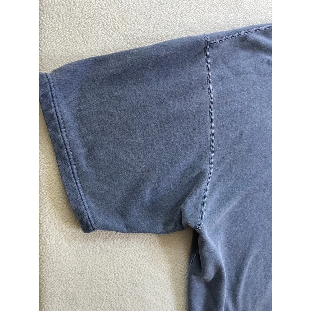Cabela's Mens 2XL Short Sleeve Sweatshirt Blue French Terry Cotton Stains Grunge